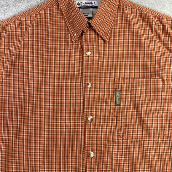 Columbia Shirt Men Large Orange Plaid Button Down Long Sleeve Pocket Preppy READ - Picture 2 of 16